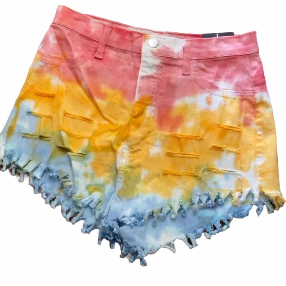 Fashion Nova Fringe Denim Tie Dye Shorts